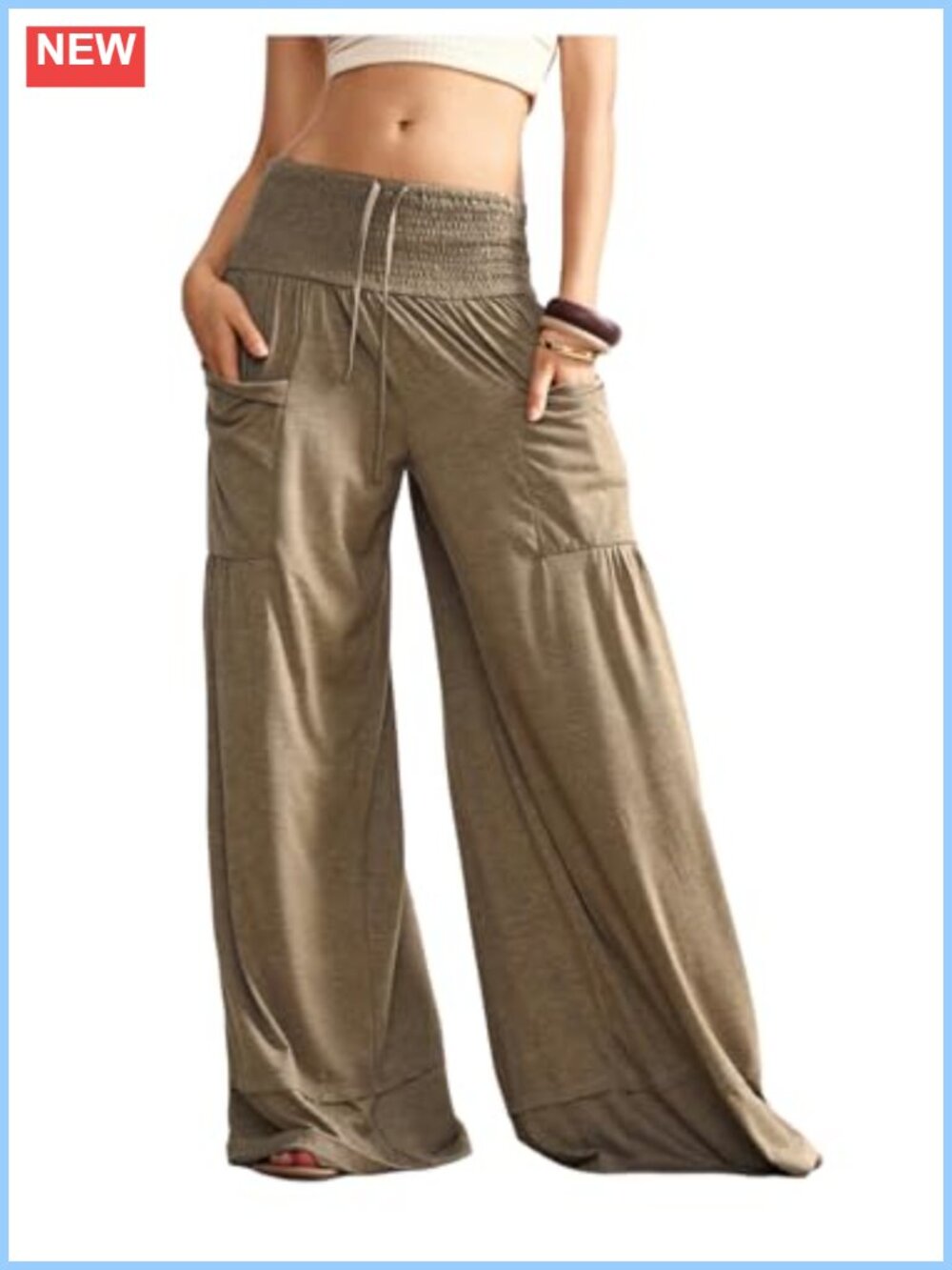 Women's Palazzo Wide Leg Lounge Pants Smocked Waist Flowy Pull On